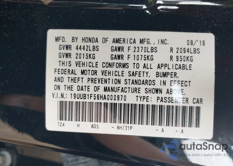 2017 Acura Tlx Technology Package from USA, damaged, VIN 19UUB1F56HA000970